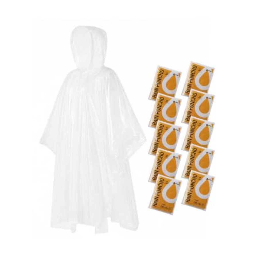 Emergency Poncho Rain - 大人用使い捨てレインポンチョ、4枚入りファミリーパック、旅行キャンプ用透明緊急用フード付きレインコート